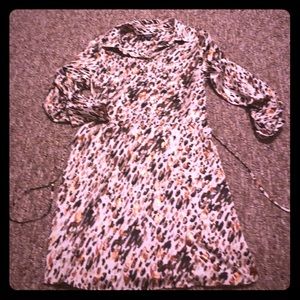 3/4 sleeve Belted animal print shirt dress